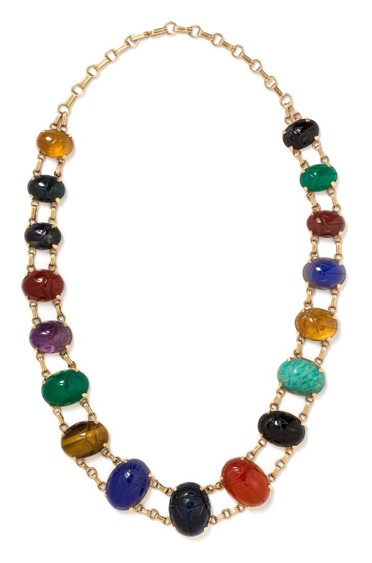 *A Yellow Gold and Multigem Scarab Necklace, 30.50 (1 of 1)