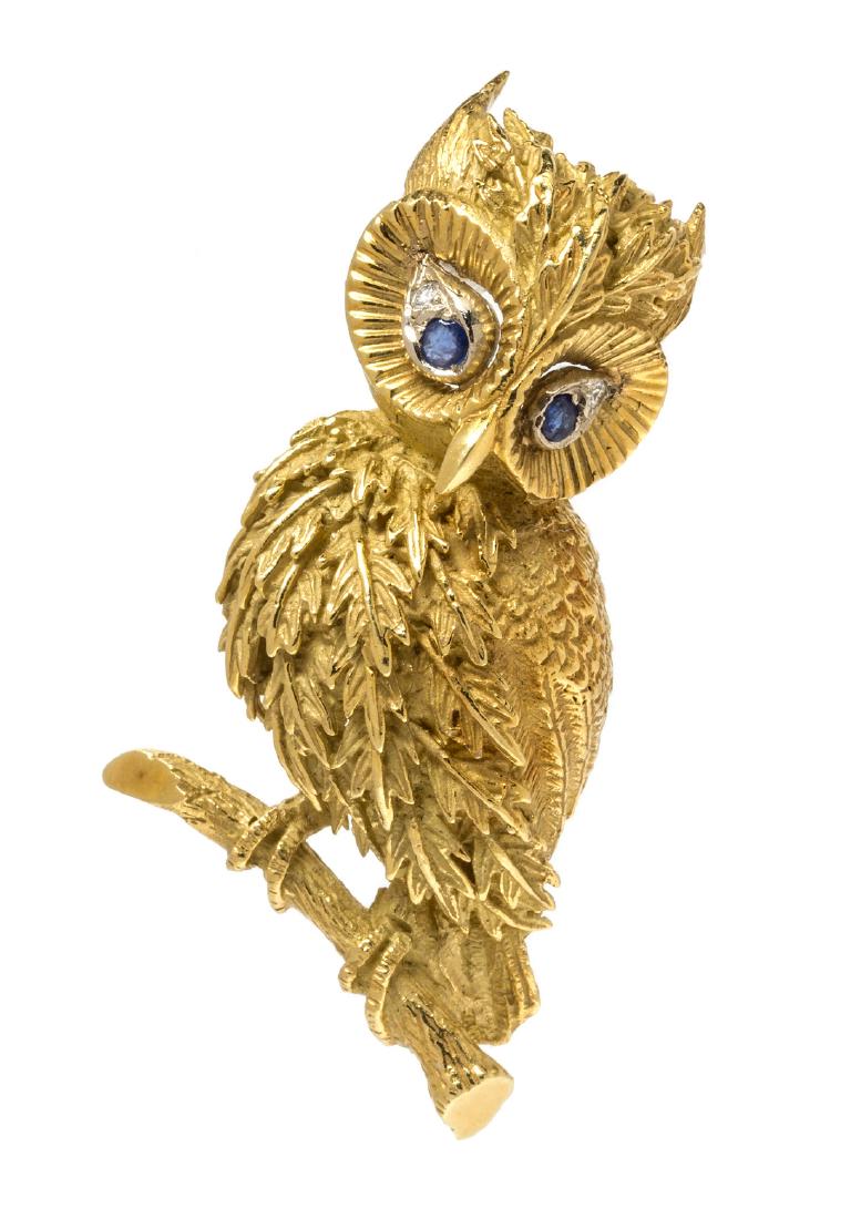 An 18 Karat Yellow Gold, Sapphire and Diamond Owl Motif (1 of 1)