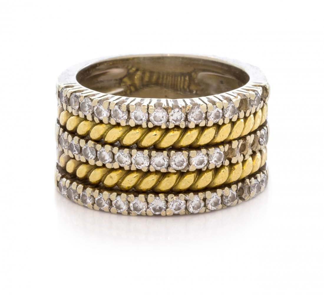 An 18 Karat Bicolor Gold and Diamond 5-Row Band Ring, (1 of 1)