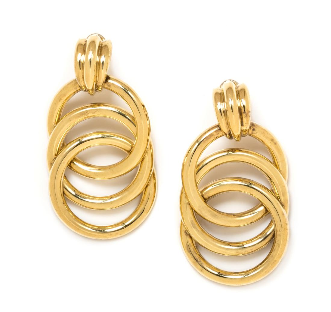 A Pair of 18 Karat Yellow Gold Pendant Earclips, (1 of 1)