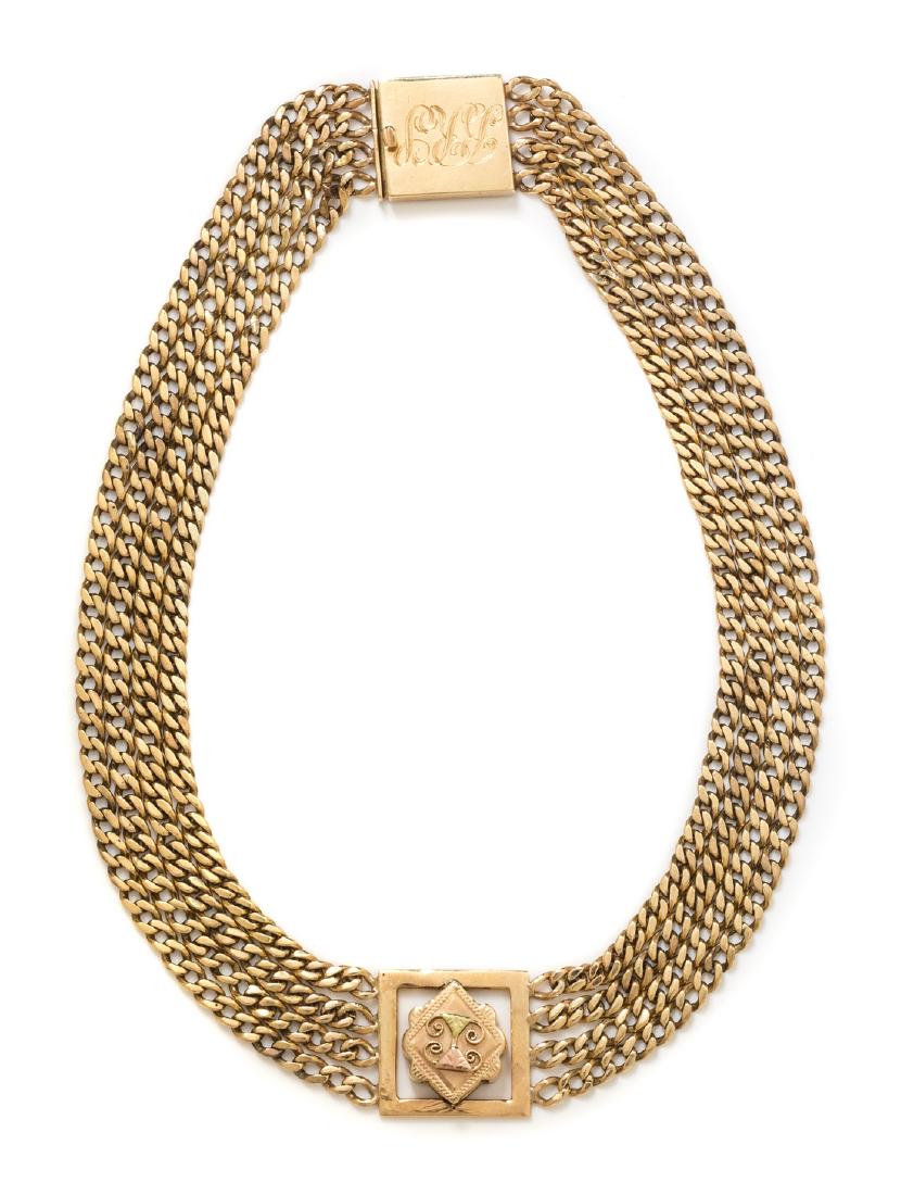 *An Antique 14 Karat Bicolored Gold Choker Necklace, (1 of 1)