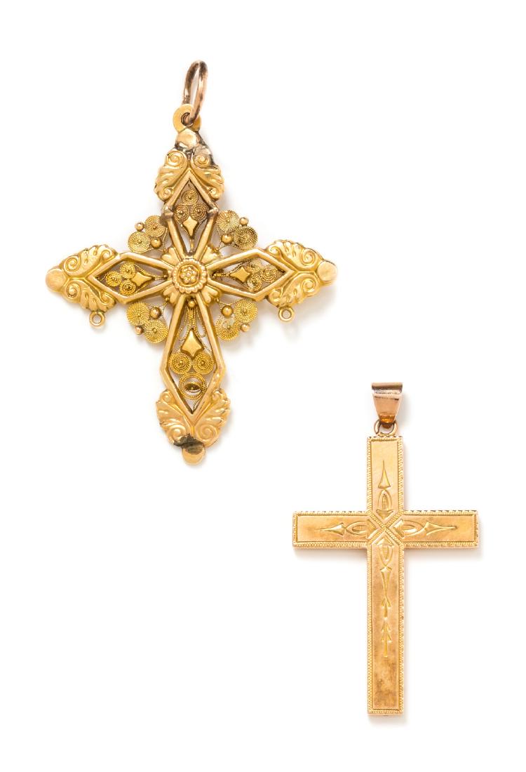 *A Collection of Yellow Cross Pendants, 6.90 dwts. (1 of 1)