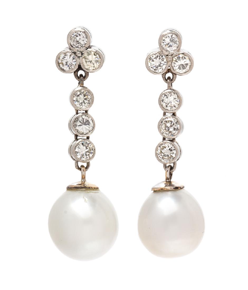 *A Pair of Platinum, Diamond and Cultured Pearl Dangle (1 of 1)