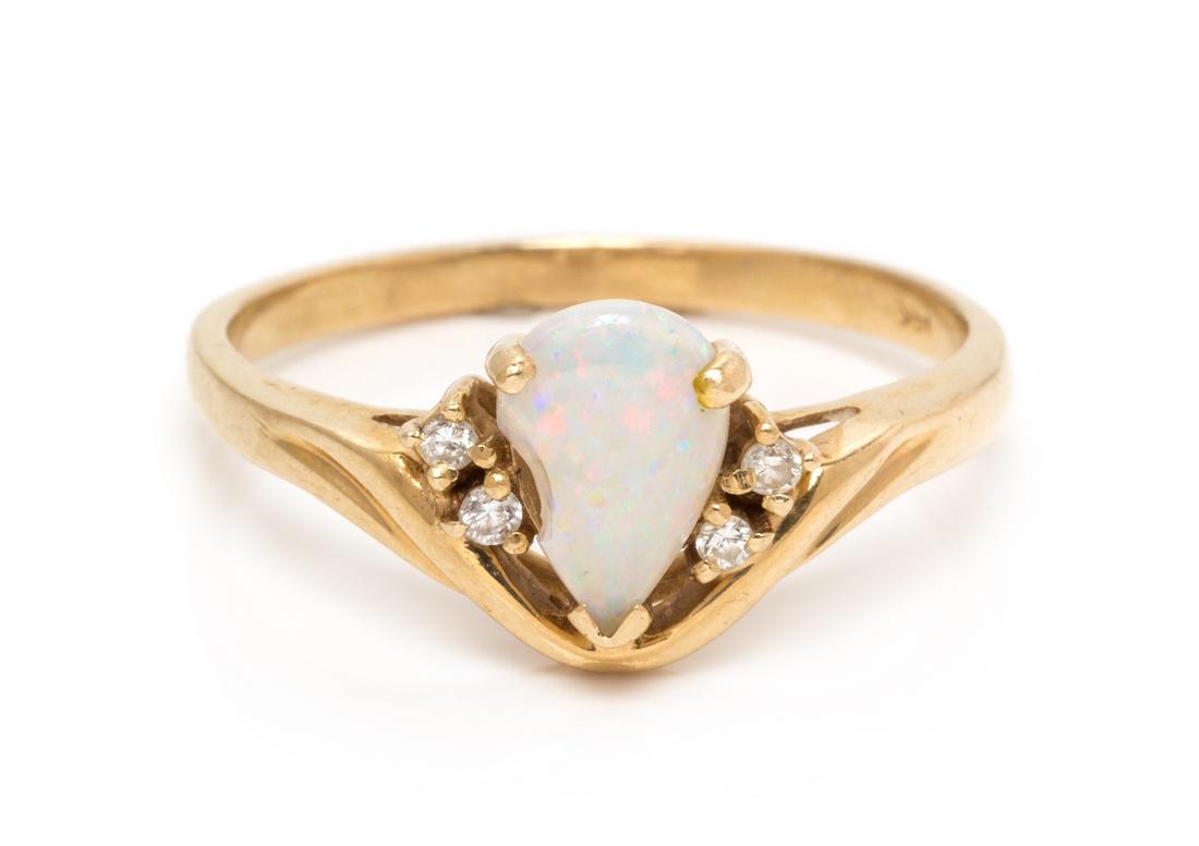 *A 14 Karat Yellow Gold, Opal and Diamond Ring, 2.35 (1 of 1)
