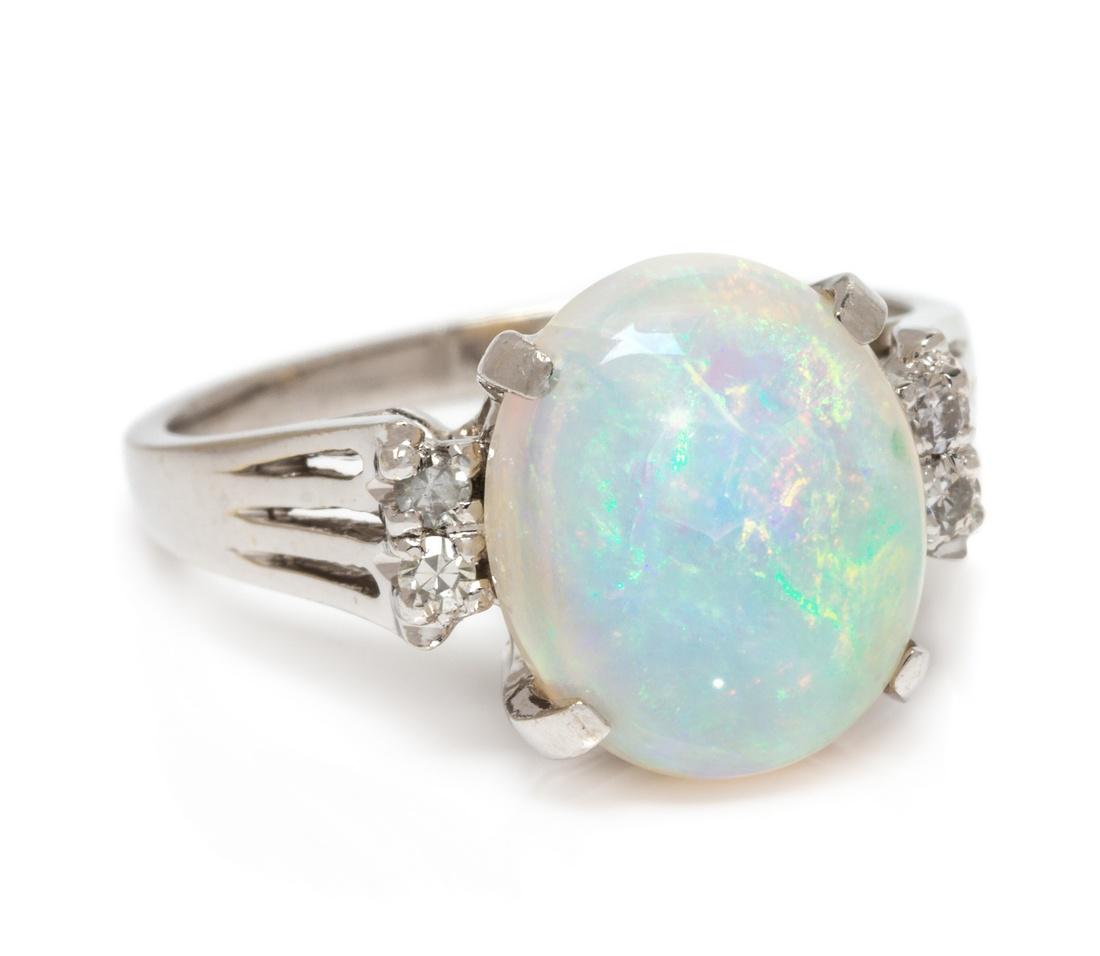 A 14 Karat White Gold, Opal and Diamond Ring, 3.00 (1 of 1)