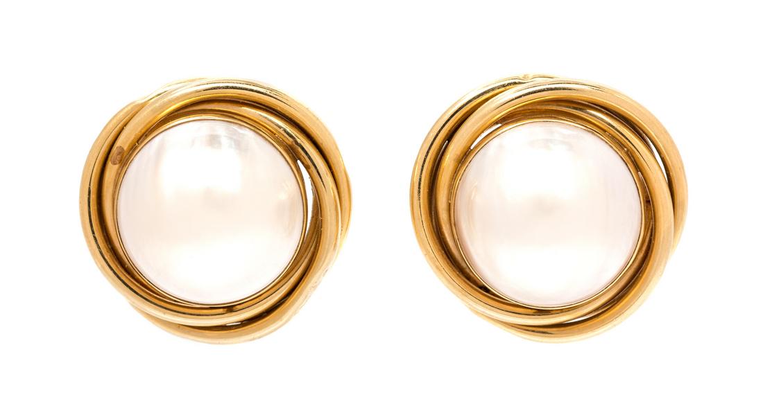 *A Pair of 14 Karat Yellow Gold and Mabe Pearl (1 of 1)