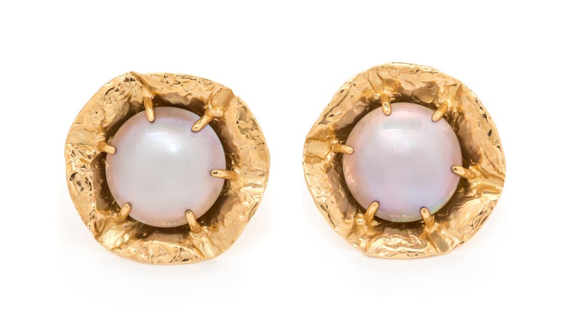 *A Pair 14 Karat Yellow Gold and Cultured Mabe Pearl (1 of 1)