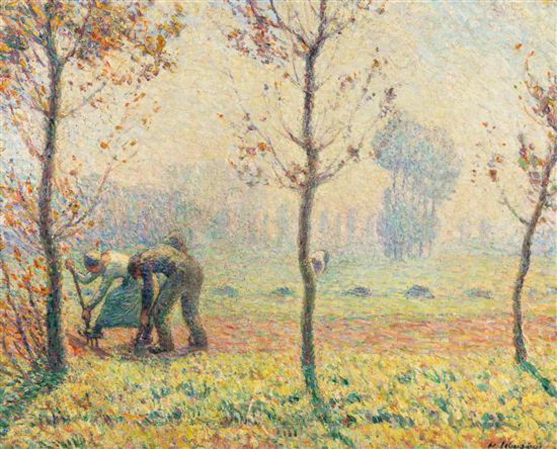 * Henri Lebasque, (French, 1865-1937), Les Arrancheurs: Henri Lebasque (French, 1865-1937) Les Arrancheurs de pommes de terre, c. 1985-1900 oil on canvas signed H. Lebasque (lower right) 25 3/4 x 32 inches. Estimate $80,000-120,000 Property from the Estate
