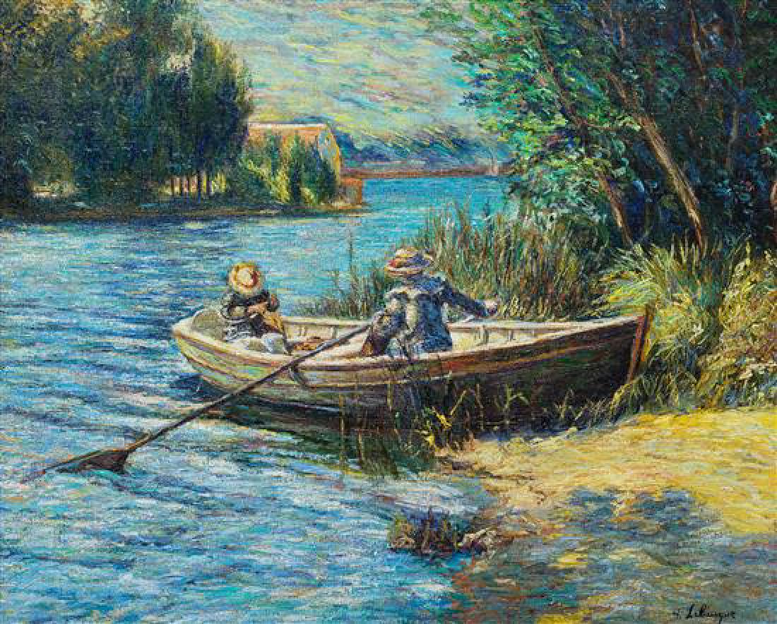 Henri Lebasque, (French, 1865-1937), Deux Fillettes en: Henri Lebasque (French, 1865-1937) Deux Fillettes en barque au bord de la Marne, 1904 oil on canvas signed H. Lebasque (lower right) 19 3/4 x 24 inches. Estimate $50,000-70,000 Property from the Colle