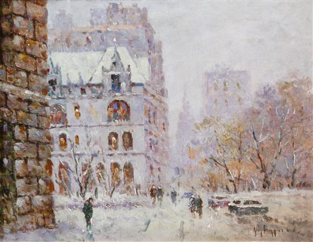 Guy Carleton Wiggins, (American, 1883-1962), Street: Guy Carleton Wiggins (American, 1883-1962) Street Scene oil on canvas signed Guy Wiggins, N.A. (lower right) 15 1/2 x 19 1/2 inches. Estimate $15,000-25,000 Property from the Fox Collection, Elm Grove