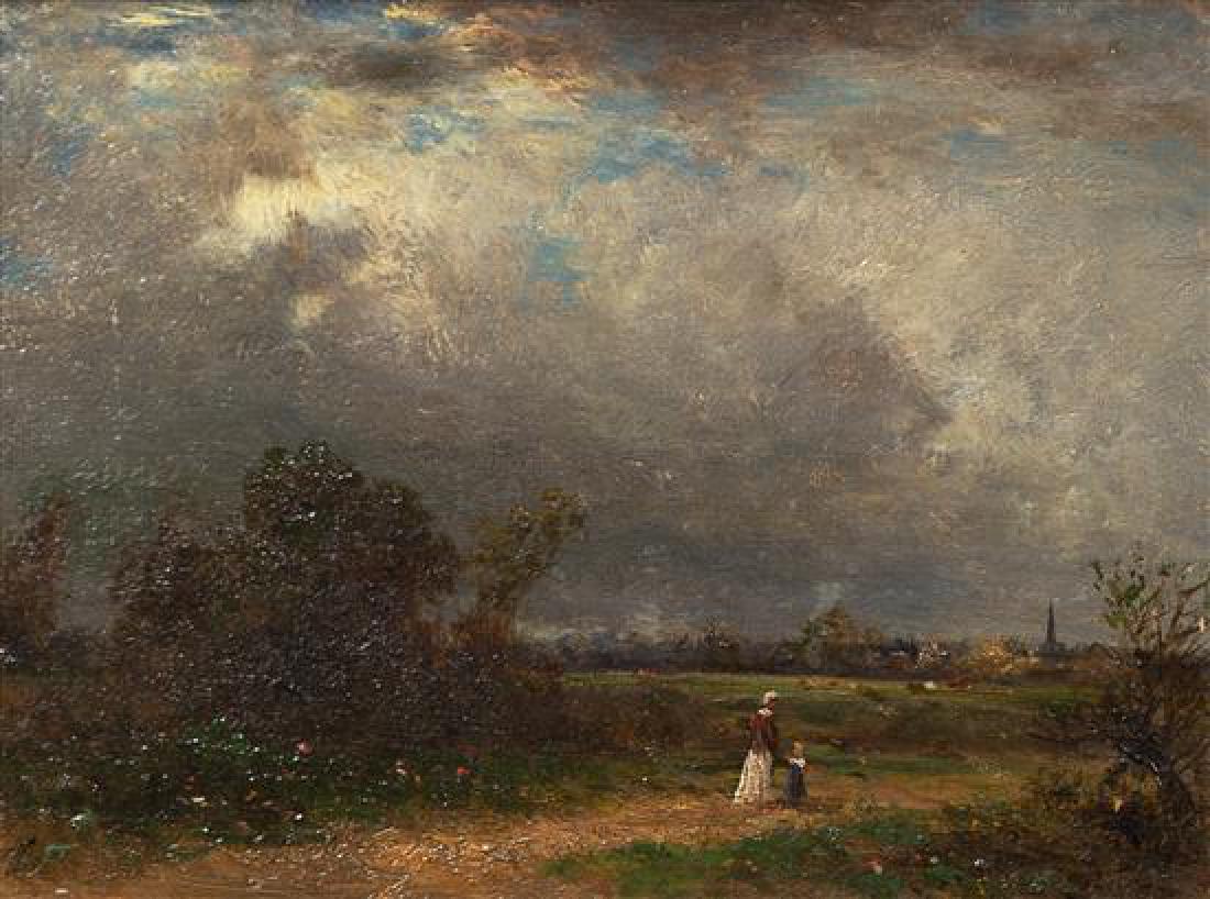 David Johnson, (American, 1827-1908) , Landscape, 1884: David Johnson (American, 1827-1908) Landscape, 1884 oil on canvas laid to board monogrammed and dated (lower left) 9 x 12 inches Estimate $3,000-5,000