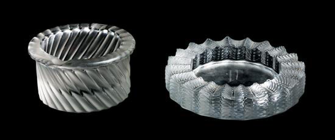 * Two Lalique Molded and Frosted Glass Ash Receivers (1 of 1)