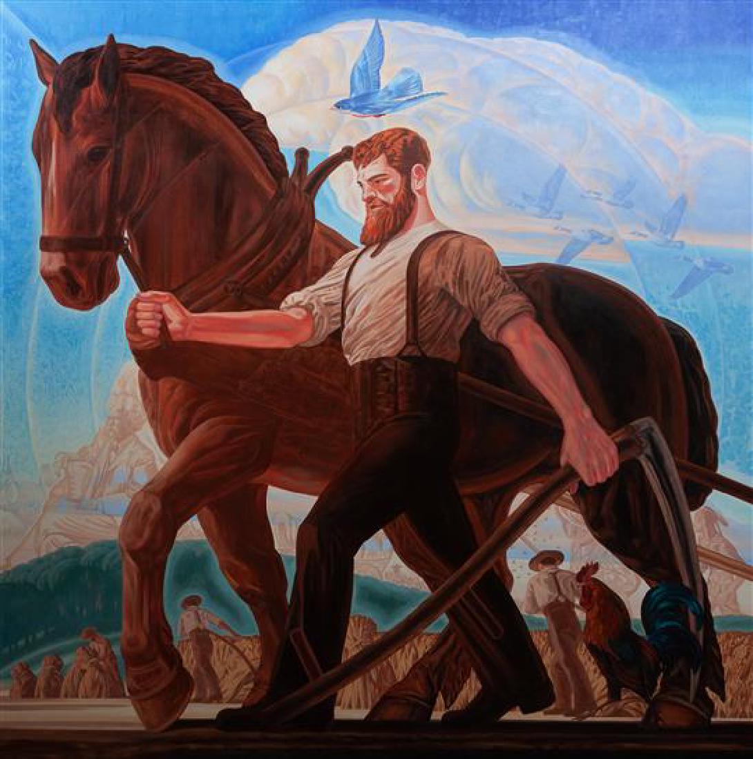 Bryan Haynes, (American, b. 1956), Midwestern: Bryan Haynes (American, b. 1956) Midwestern Character, 2015 acrylic on canvas wrapped panel signed Bryan Dawes Haynes and dated (lower right) 72 x 72 inches. Es