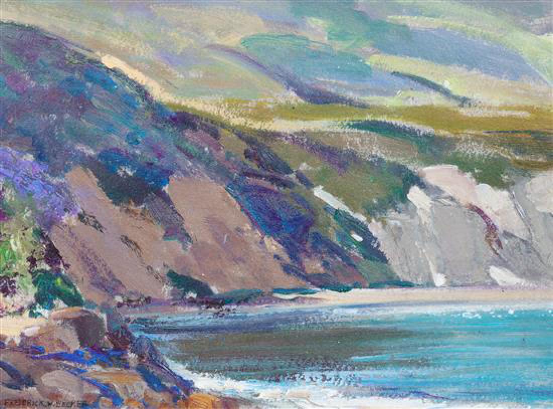 * Frederick William Becker, (American, 1888-1974),: * Frederick William Becker (American, 1888-1974) California Landscape oil on paper signed Frederick W Becker (lower left) 8 x 10 1/2 inches. Estimate $300-500</