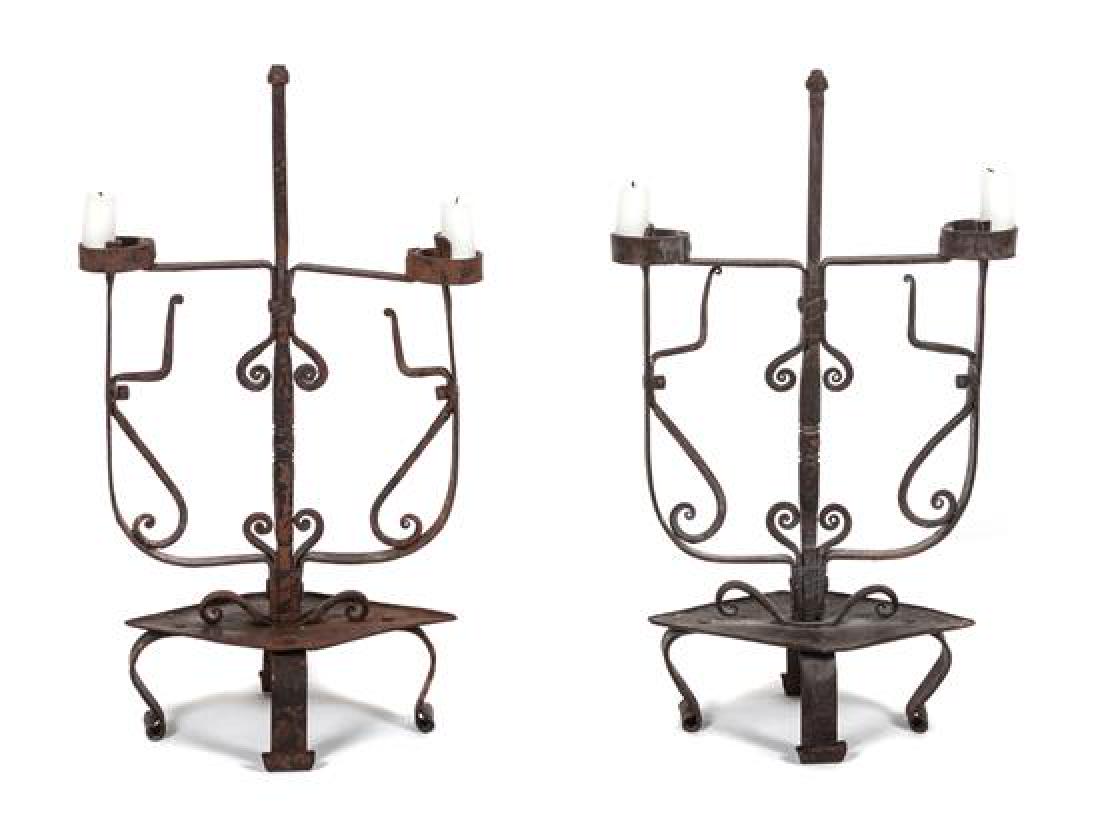 A Pair of Wrought-Iron Two-Light Candelabra Height 19 x (1 of 1)