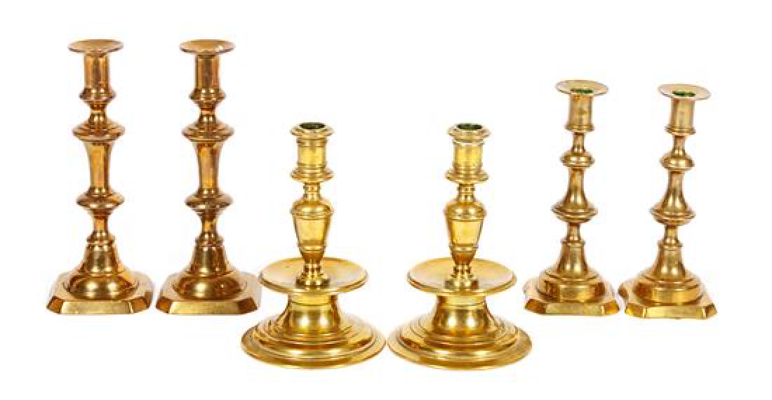 A Group of Brass Candlesticks Height of tallest pair 10 (1 of 1)