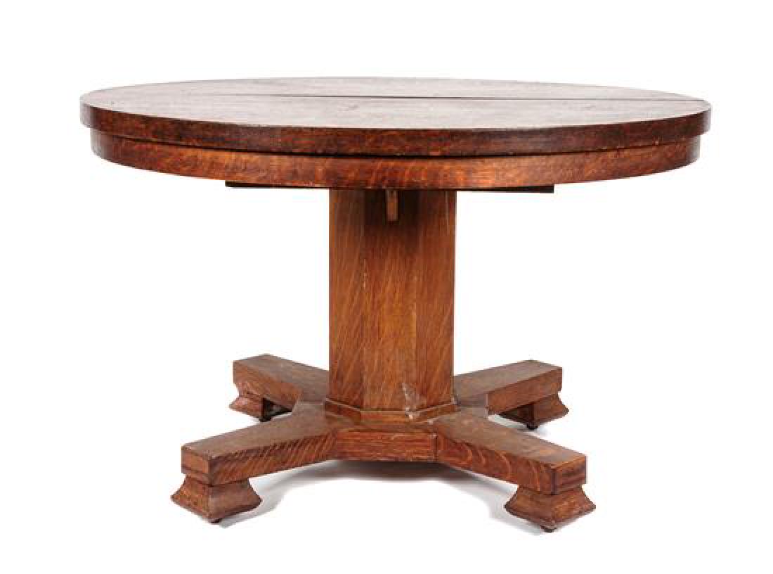 An Arts & Crafts Oak Round Extension Table Height 30 (1 of 1)