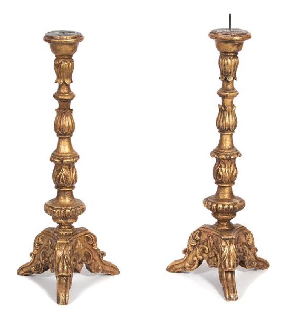 A Pair of Italian Rococo Style Carved Giltwood Pricket (1 of 1)