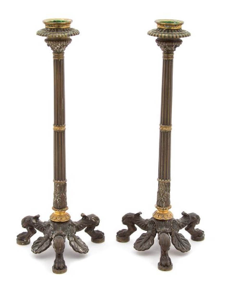 A Pair of Louis XVI Style Bronze Candlesticks Height 10 (1 of 1)