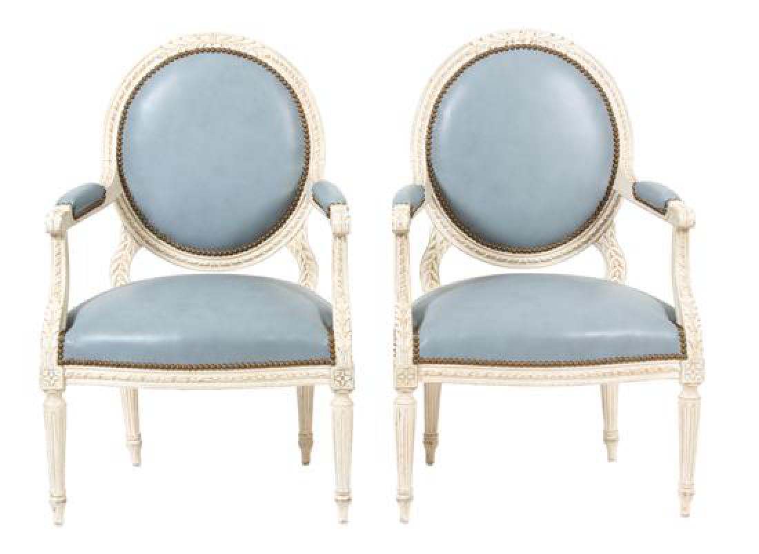 A Pair of Louis XVI Style Carved and Painted Oval Back (1 of 1)