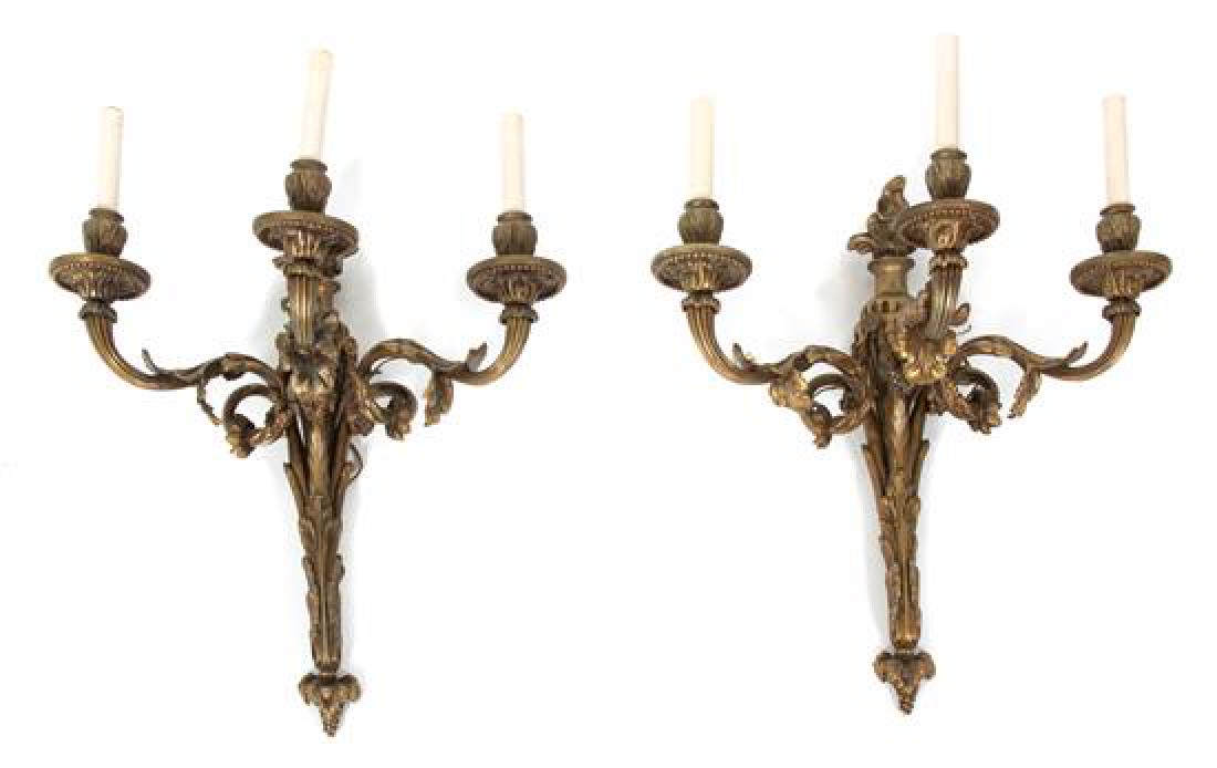 A Pair of Louis XVI Style Gilt Bronze Three-Light Wall (1 of 1)