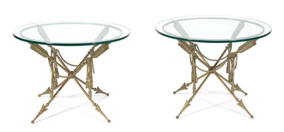 A Pair of Regency Style Arrow-Form Bronze and Glass Top (1 of 1)