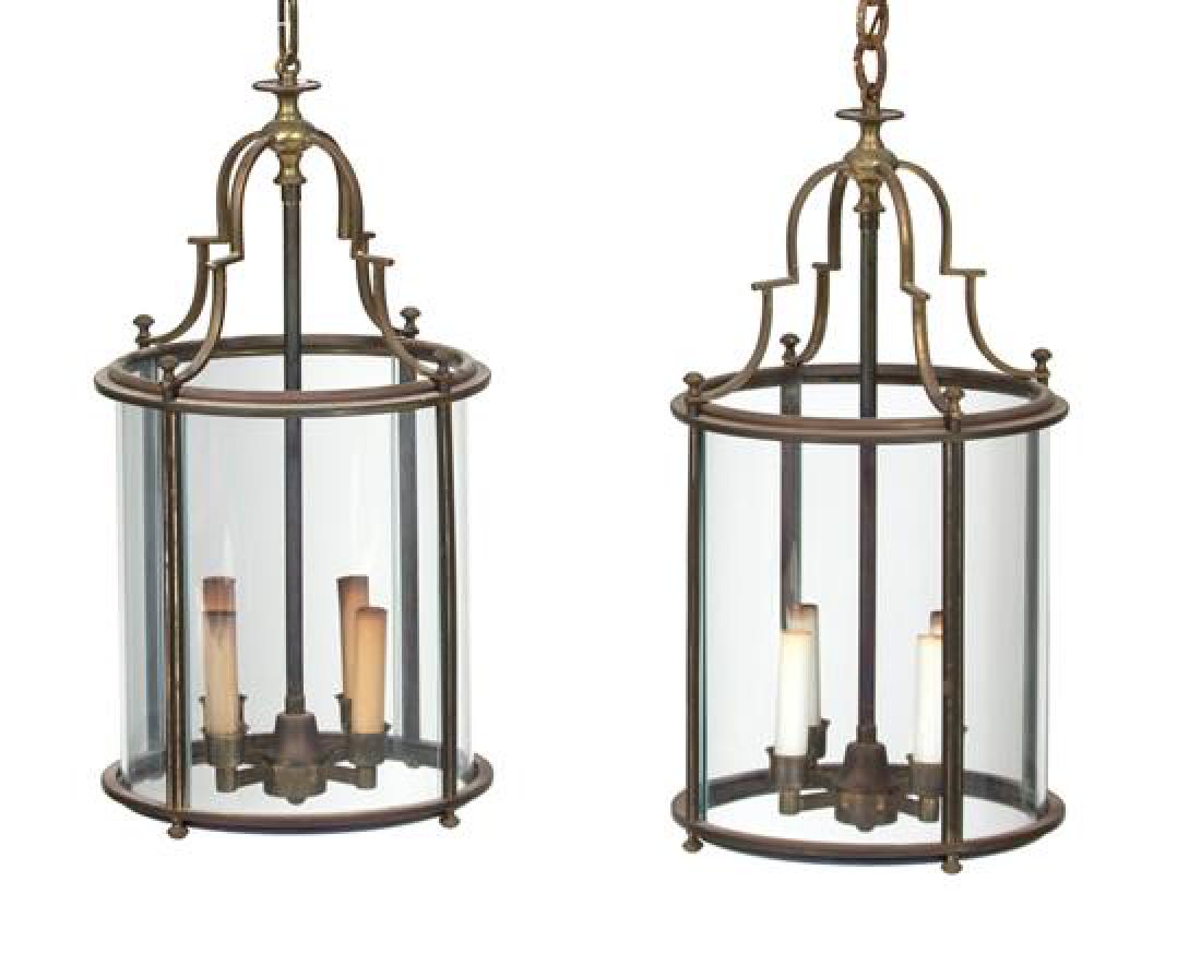 A Pair of French Brass and Glass Circular Hall Lanterns (1 of 1)