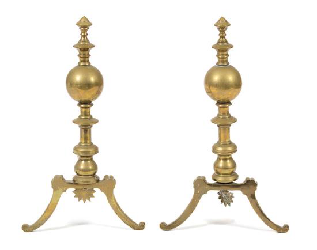 A Pair of Georgian Style Brass Andirons Height 23 (1 of 1)