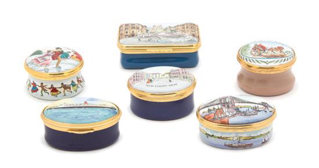 A Collection of Six English Enamel Pill Boxes Length of (1 of 1)