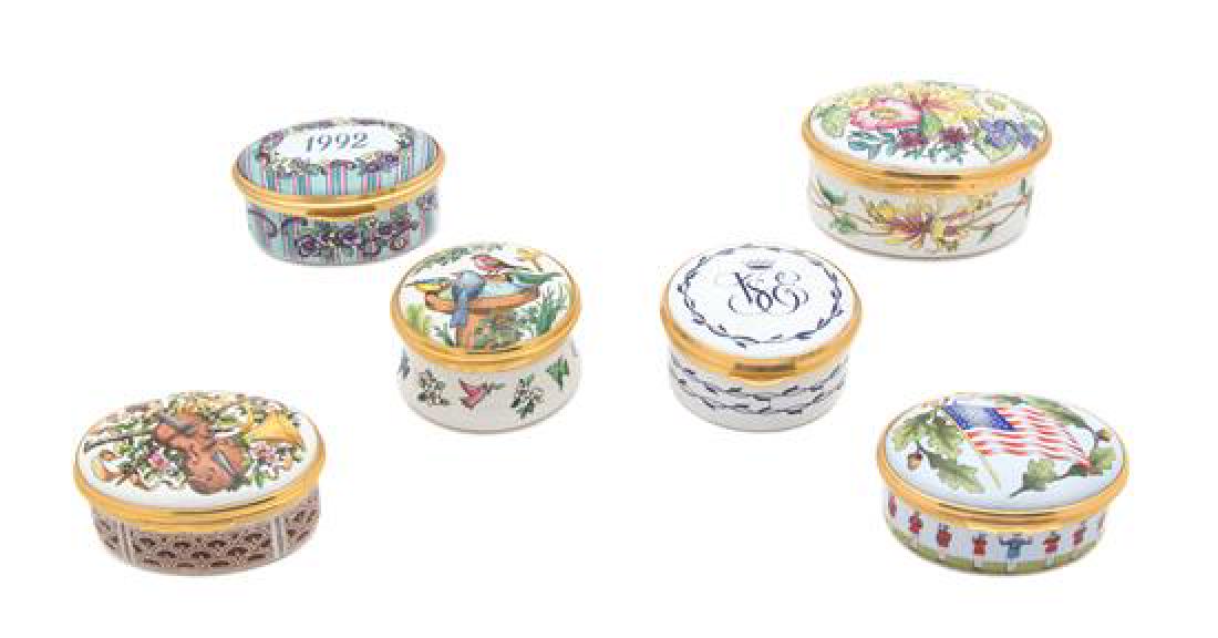 A Collection of Six English Enameled Pill Boxes Length (1 of 1)