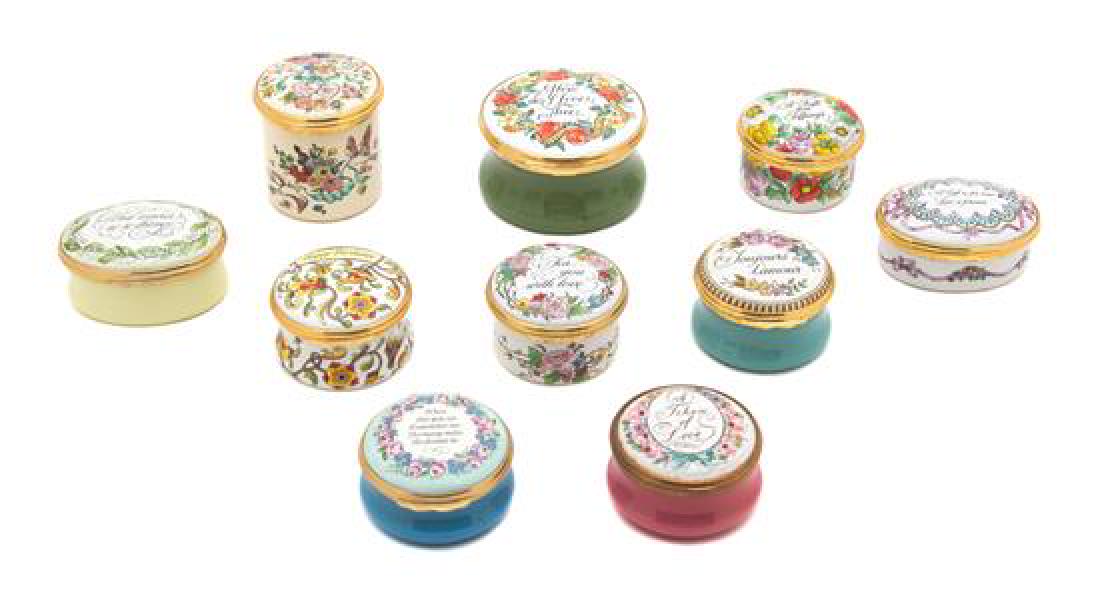 A Collection of Ten Enameled Pill Boxes Diameter of (1 of 2)