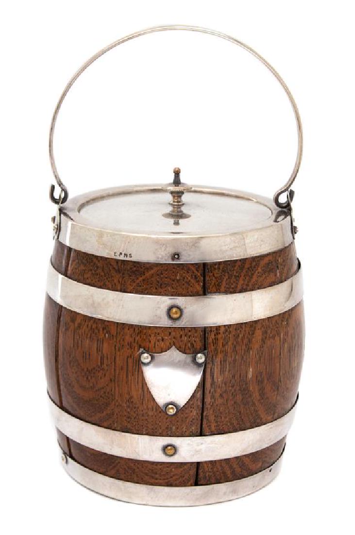 An English Silver Plate Mounted Oak Barrel-Form Ice (1 of 1)