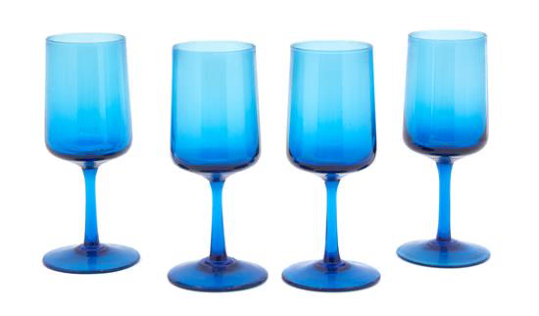 Ten Blue Handblown Glass Wines Height 6 1/4 inches. (1 of 1)