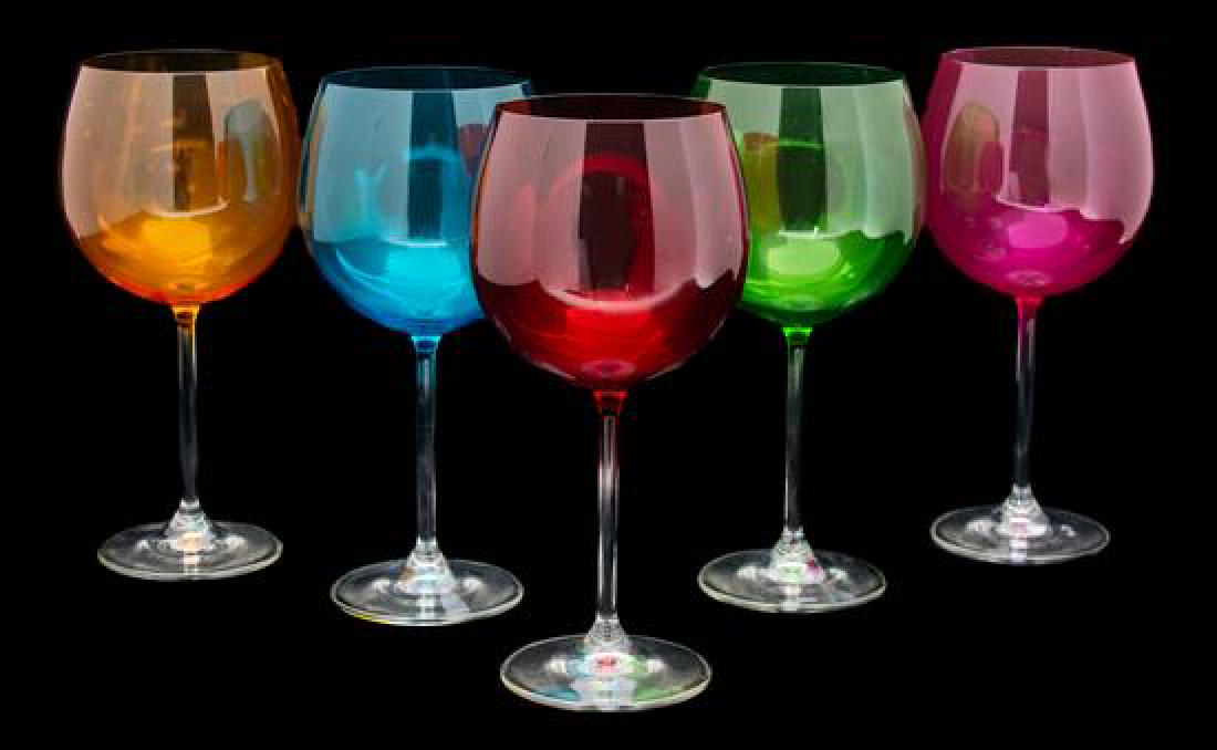 A Set of Colored Glass Stemware Height of taller 8 3/4 (1 of 2)