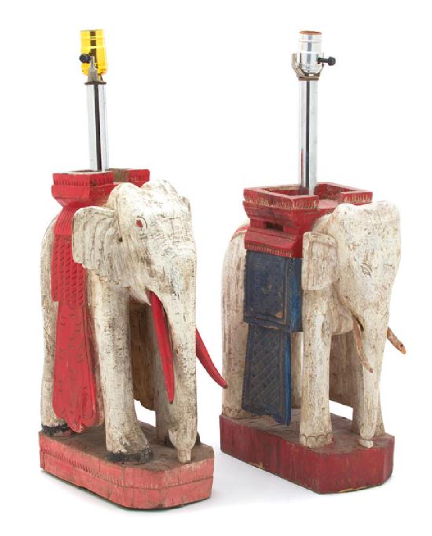 A Pair of Painted Wood Indian Elephant-Form Lamps (1 of 1)