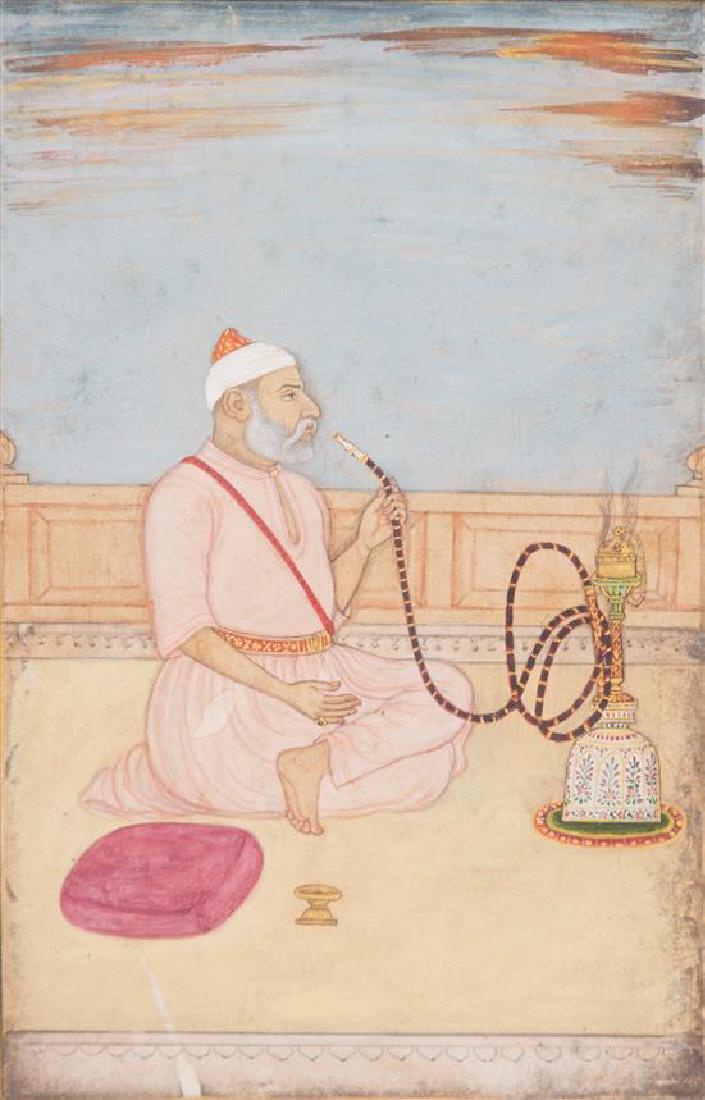 A Miniature Mughal Painting of a Hookah Smoker Image 7 (1 of 1)