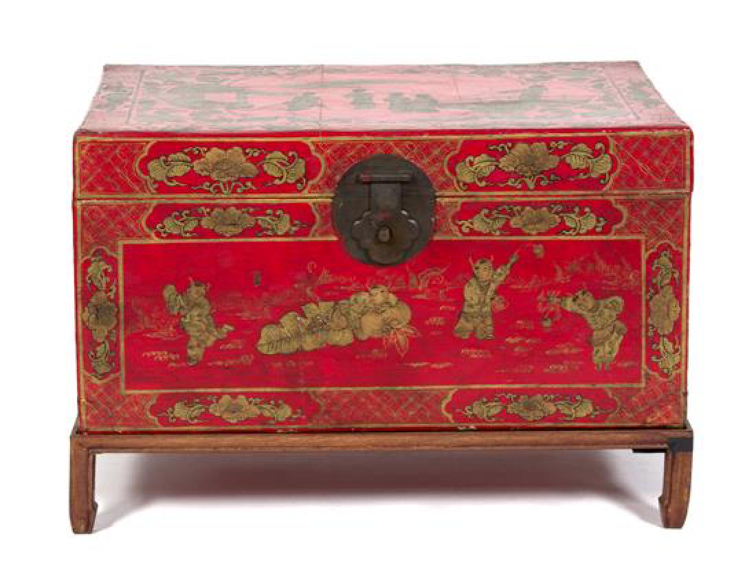 A Chinese Red and Gilt Lacquer Bride's Box Height 15 x (1 of 2)