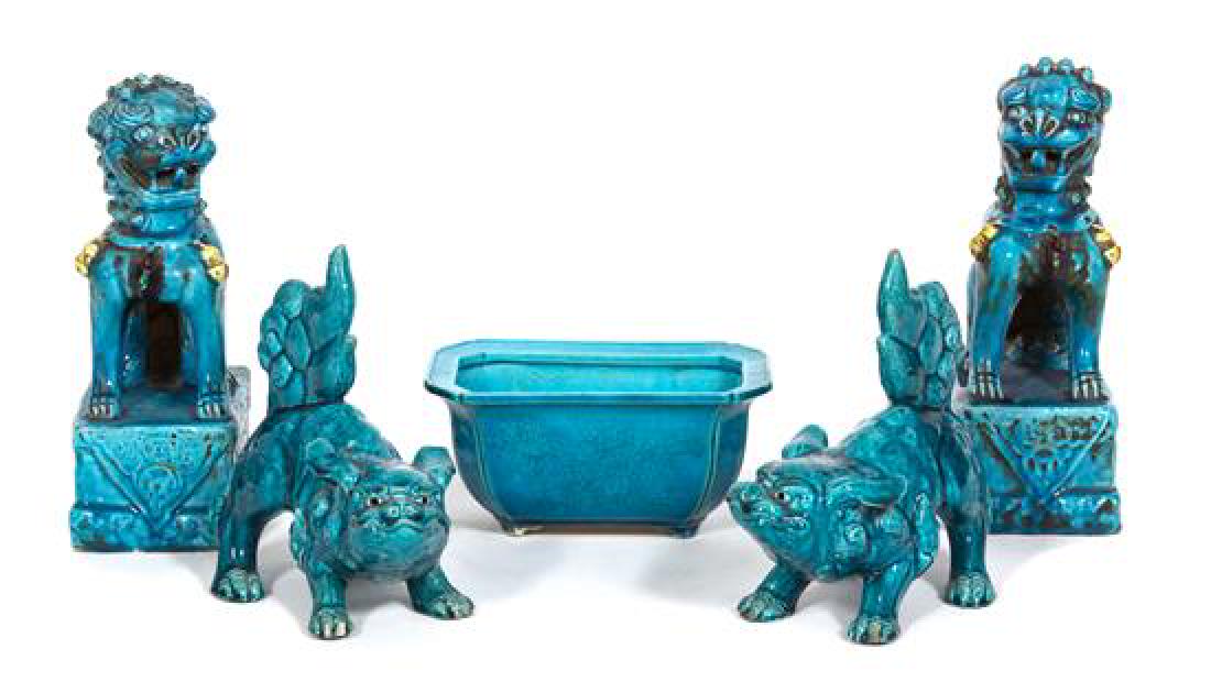 Five Chinese Turquoise Glazed Articles Height of (1 of 1)