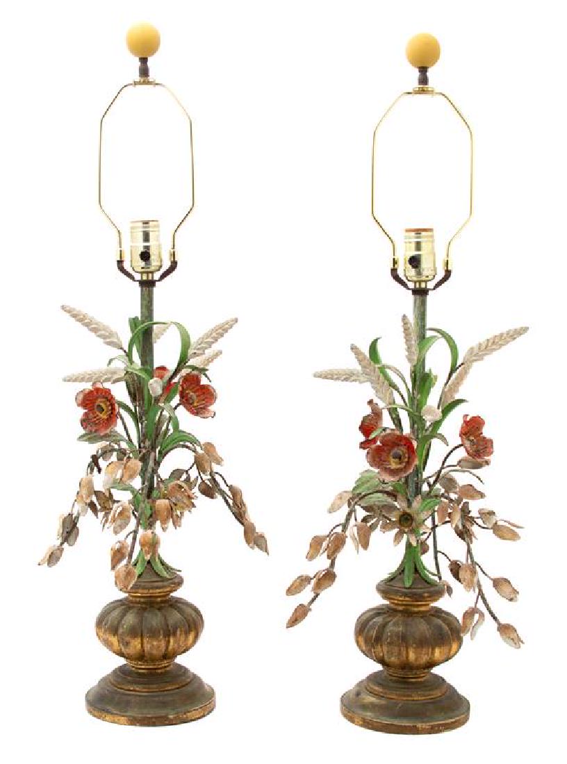 A Pair of Italian Painted Tole and Giltwood Table Lamps (1 of 1)