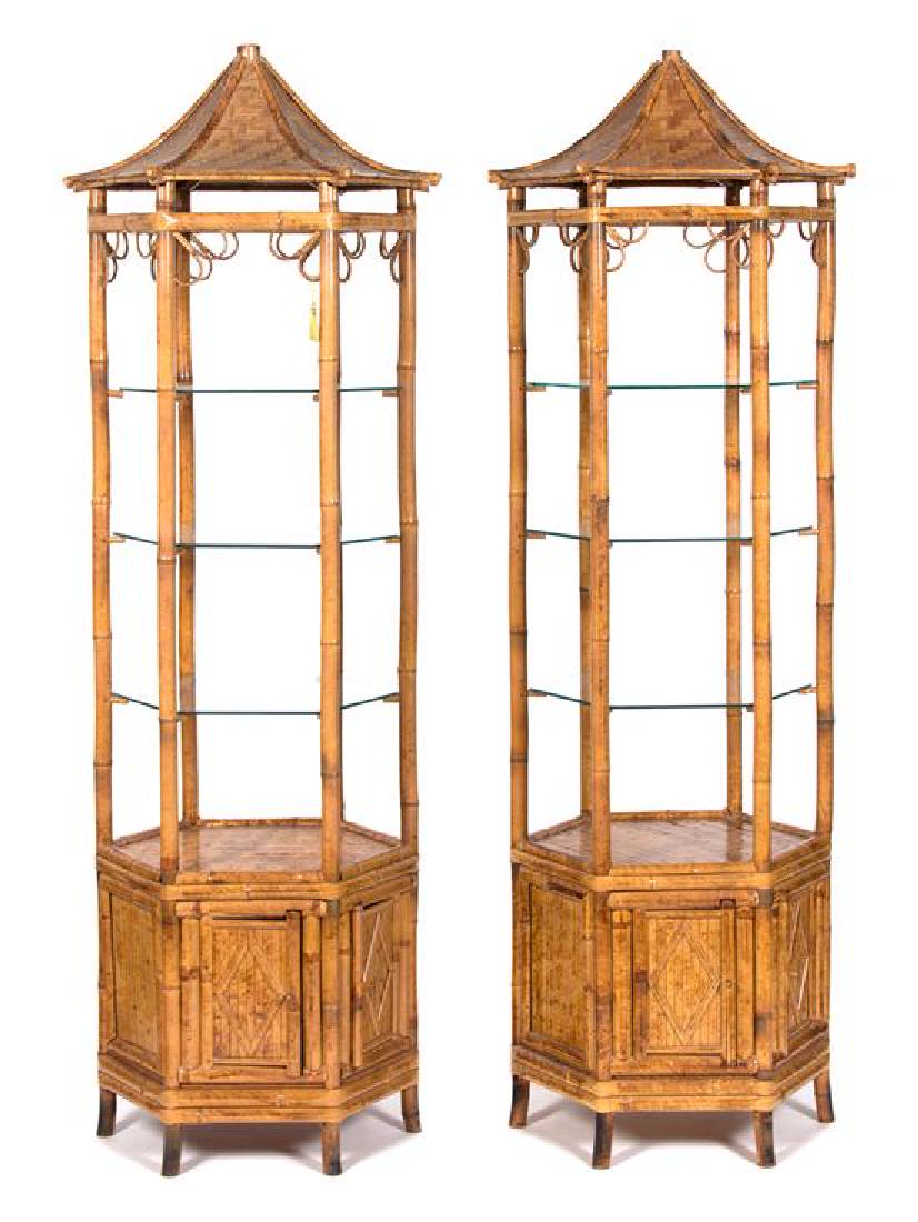 A Pair of Rattan Pagoda-Form Etageres Height 77 x (1 of 1)