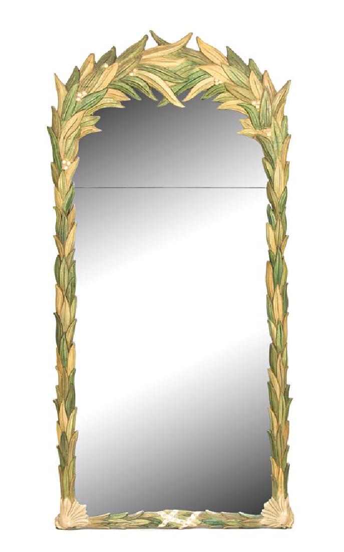 A Polychromed Carved Wood Foliate Framed Mirror Height (1 of 1)