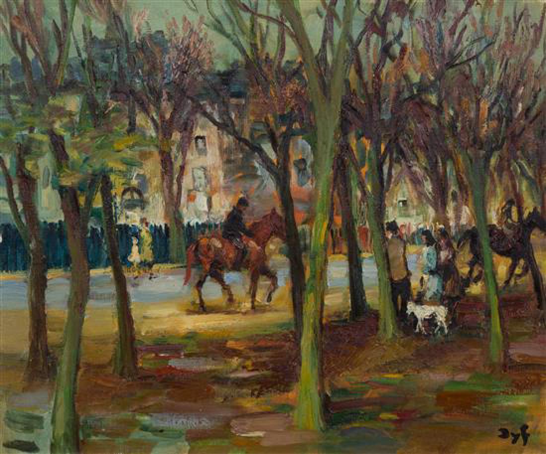 Marcel Dyf, (French, 1899-1985), Parisian Park Scene: Marcel Dyf (French, 1899-1985) Parisian Park Scene with Figures oil on canvas signed Dyf (lower left) 21 x 24 inches. Estimate $700-900