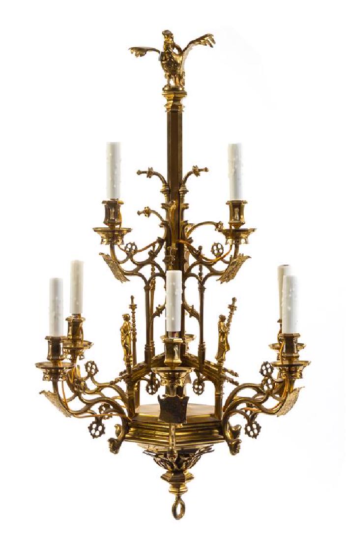 A Gothic Revival Brass Nine-Light Chandelier Height 37 (1 of 1)