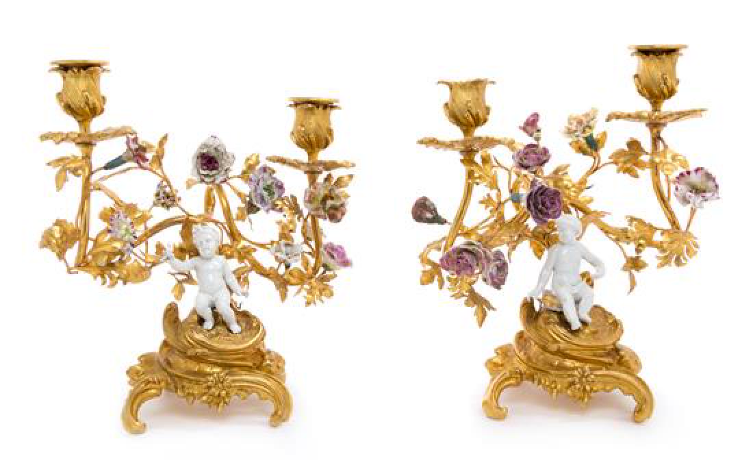 A Pair of Louis XV Style Porcelain Mounted Gilt Bronze (1 of 1)