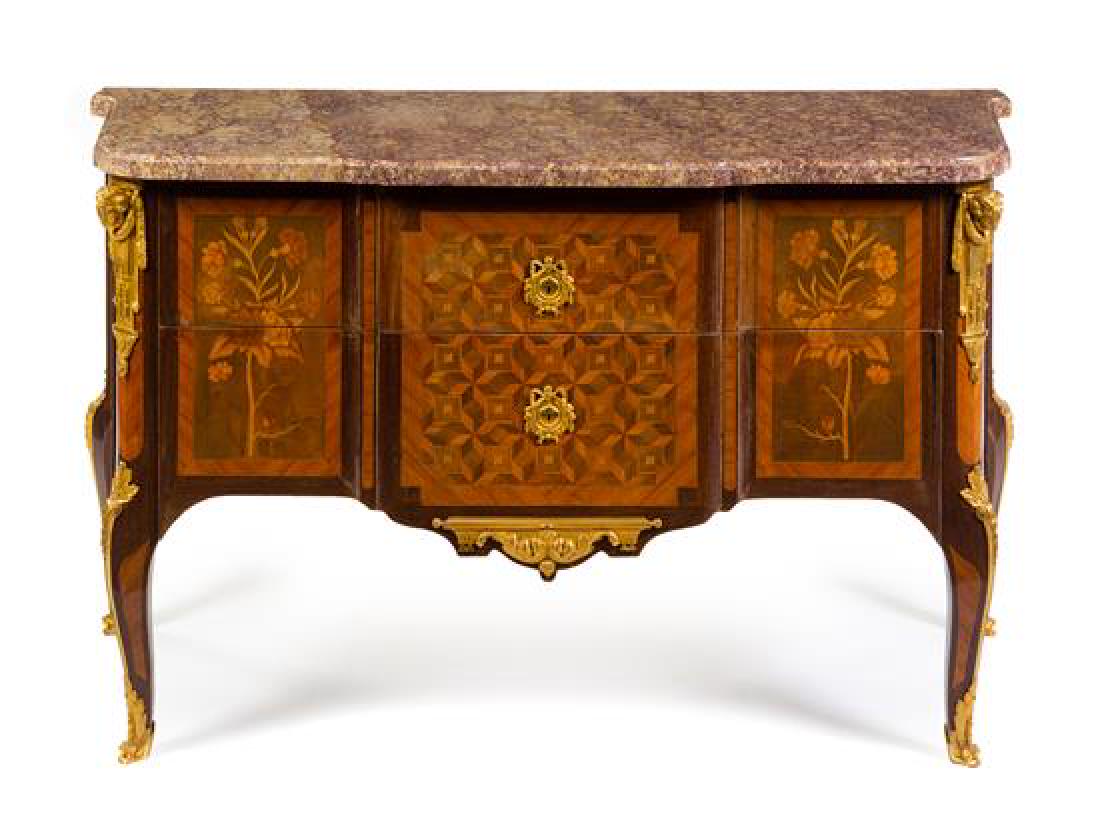 A Transitional Style Gilt Bronze Mounted Marquetry and (1 of 1)