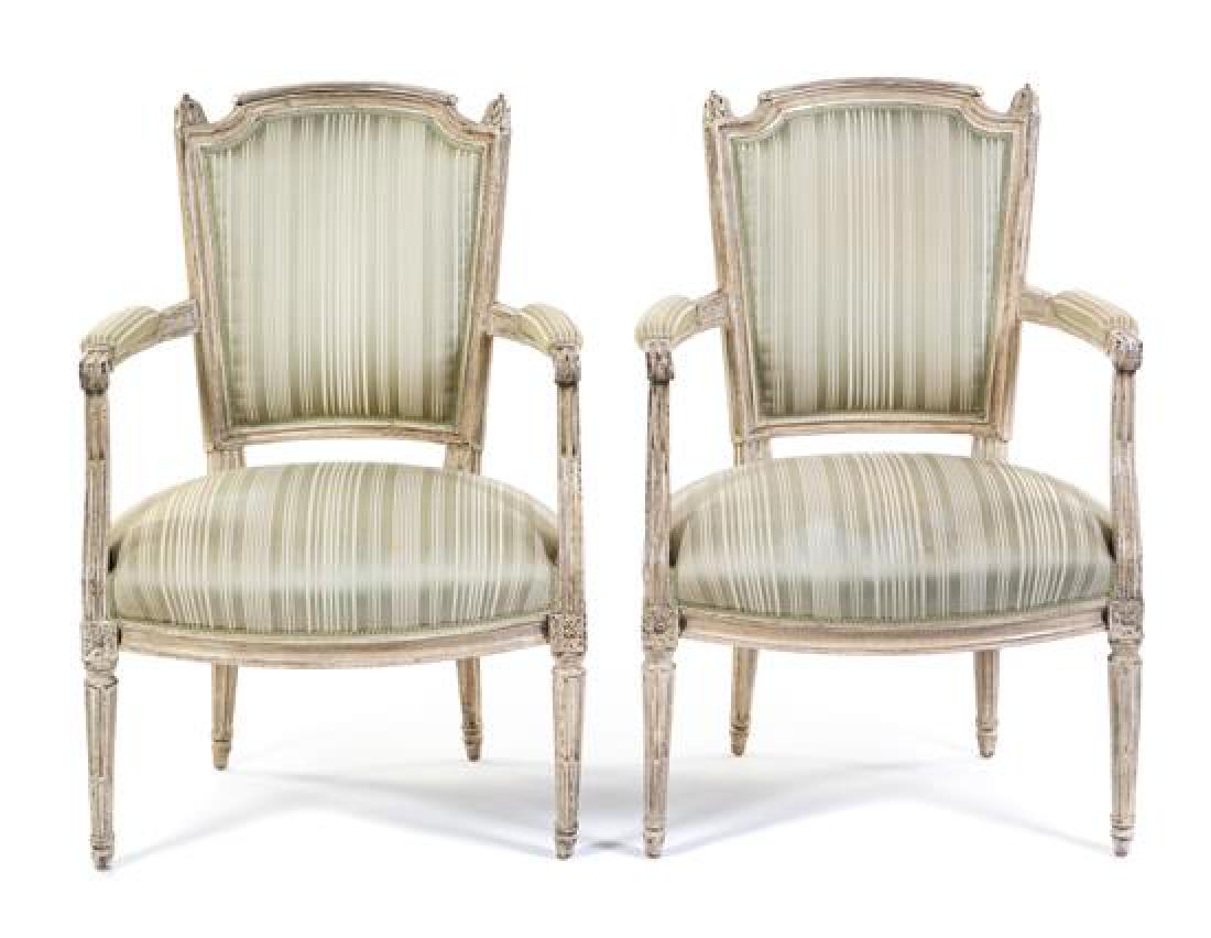 A Pair of Louis XVI Painted Fauteuils Height 34 inches. (1 of 1)