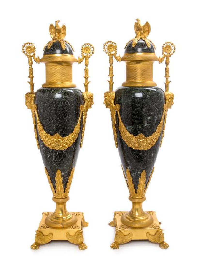 A Pair of Empire Style Gilt Bronze and Marble Urns (1 of 1)