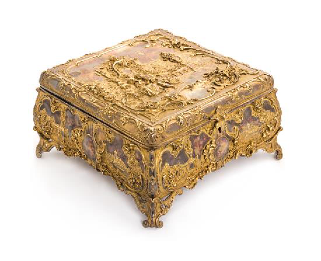 A French Gilt Metal Jewelry Casket Width 10 inches. (1 of 2)