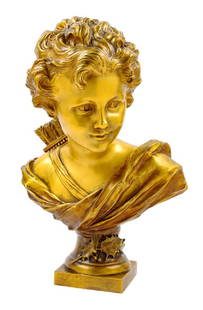 Agathon Leonard, (French, 1841-1923), Bust of Diana: Agathon Leonard (French, 1841-1923) Bust of Diana gilt bronze signed Leonard and marked Goldscheider/ Vrai Bronze/ 35/1402/ AP Height 20 1/2 inches. Estimate $1,000-2,000 Property from the Estate of M