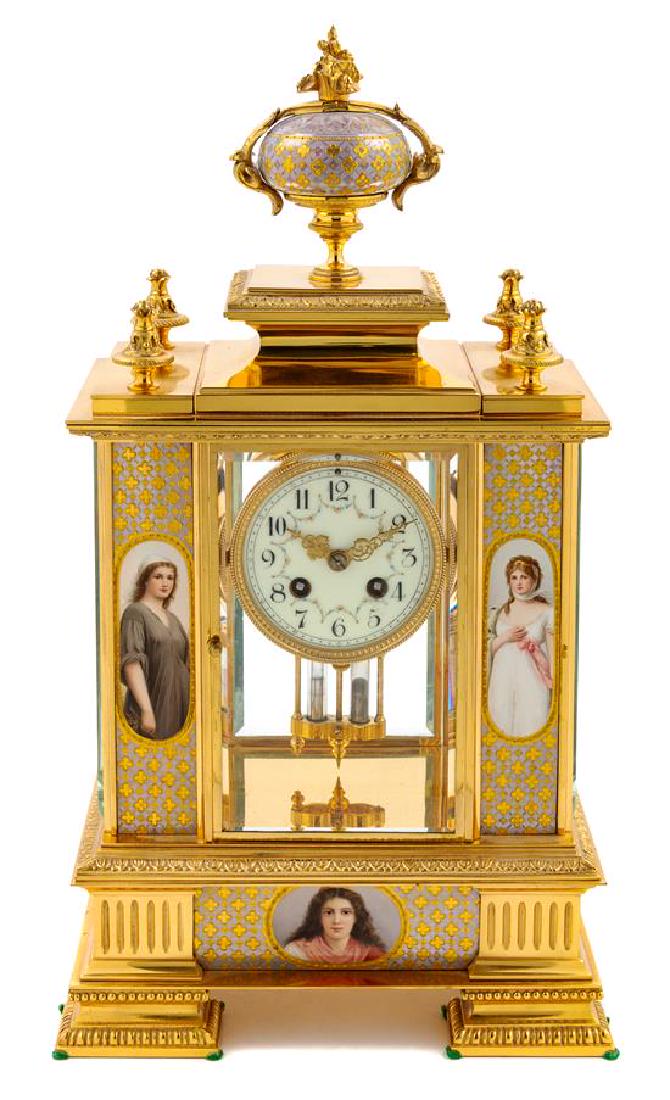 A French Porcelain Mounted Gilt Metal Clock Height 19 (1 of 1)